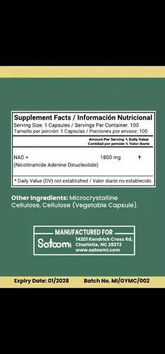 silueta de informacion nutricional de suplemento NAD+: suplemento para la energía celular.