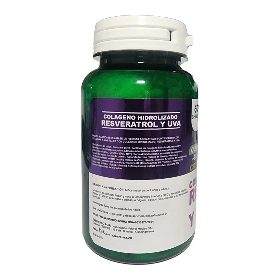 Tarro de resveratrol, suplemento alimenticio de uva